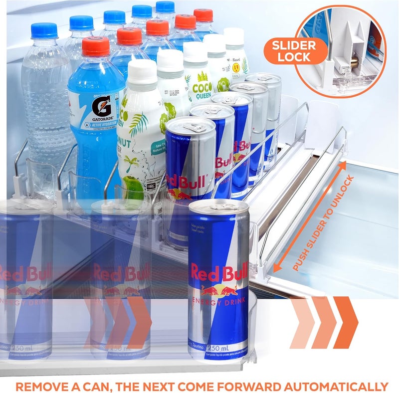SIP SORT Upgraded Premium Drink Organizer for Fridge. Ultra Space Saving Drink Dispenser for Refrigerator with Larger Stopper Height and Automatic Pusher with Locking Feature. Holds 25 Cans (5 Rows, White) - Image 4